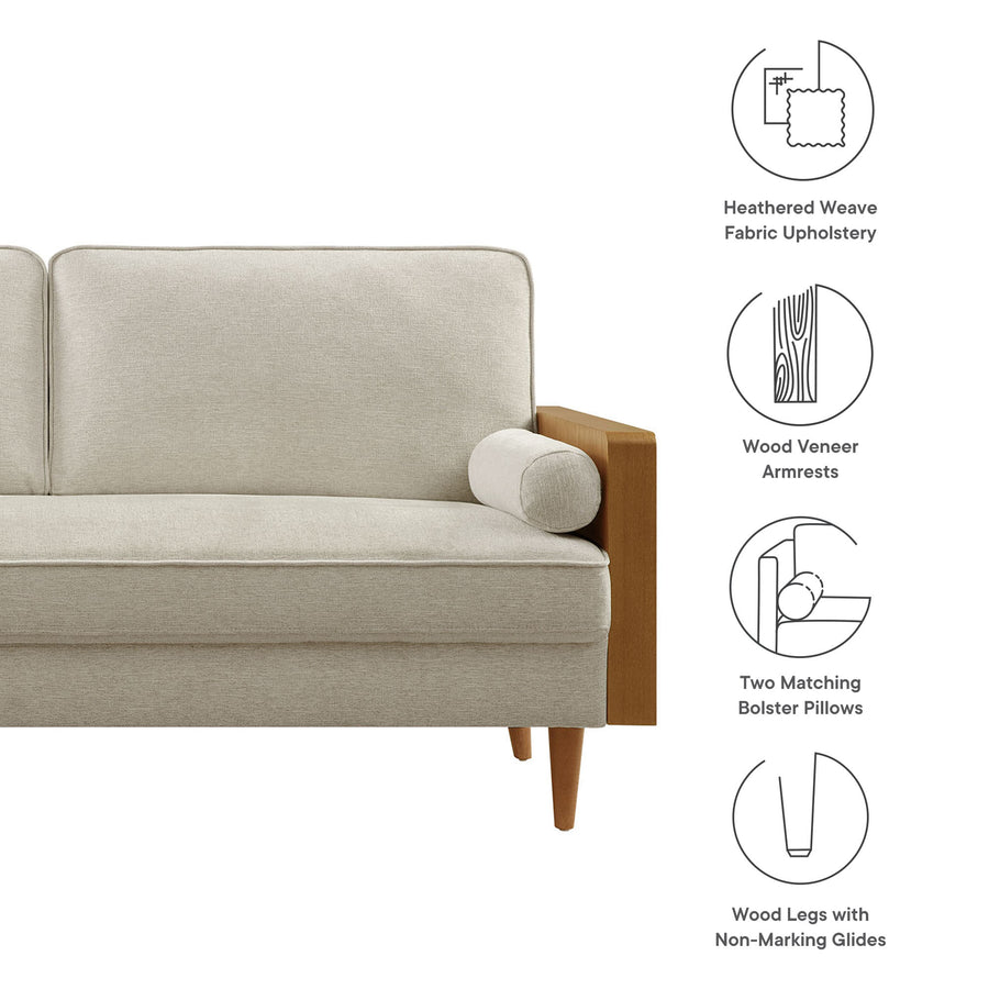 Brook Heathered Fabric Upholstered Sofa in Walnut Heathered Weave Light Beige
