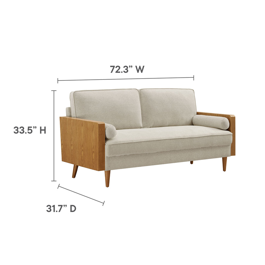 Brook Heathered Fabric Upholstered Sofa in Walnut Heathered Weave Light Beige
