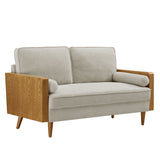 Brook Heathered Weave Fabric Loveseat in Walnut Heathered Weave Ivory