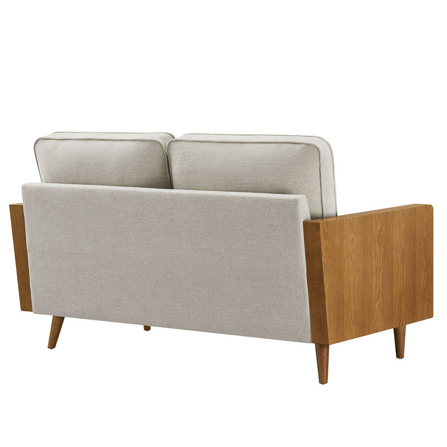 Brook Heathered Weave Fabric Loveseat in Walnut Heathered Weave Ivory