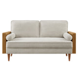 Brook Heathered Weave Fabric Loveseat in Walnut Heathered Weave Ivory