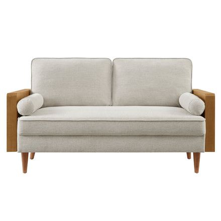Kellan Heathered Weave Fabric Loveseat in Walnut Heathered Weave Ivory