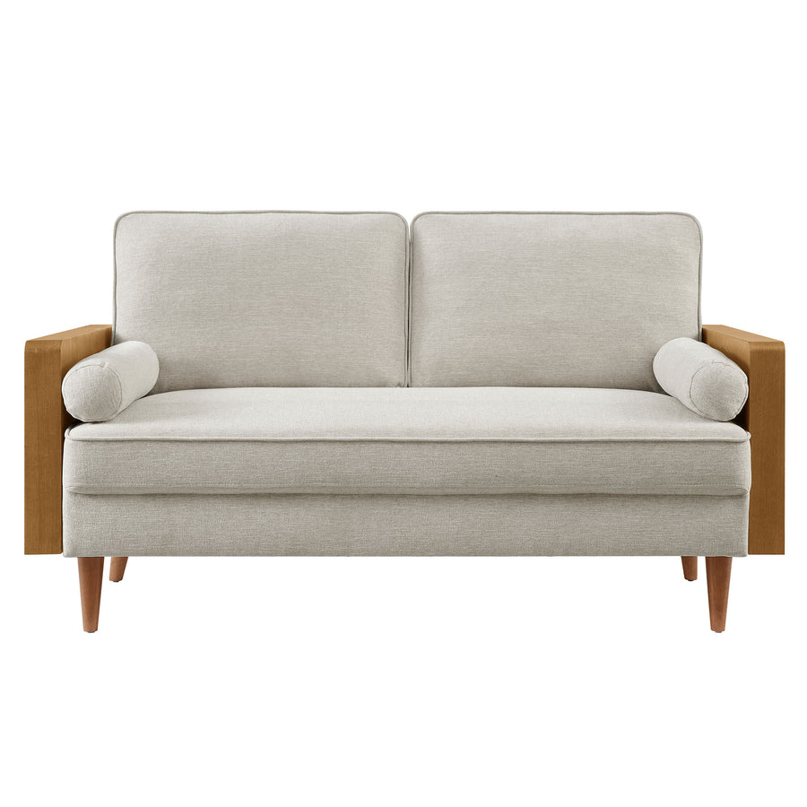 Brook Heathered Weave Fabric Loveseat in Walnut Heathered Weave Ivory