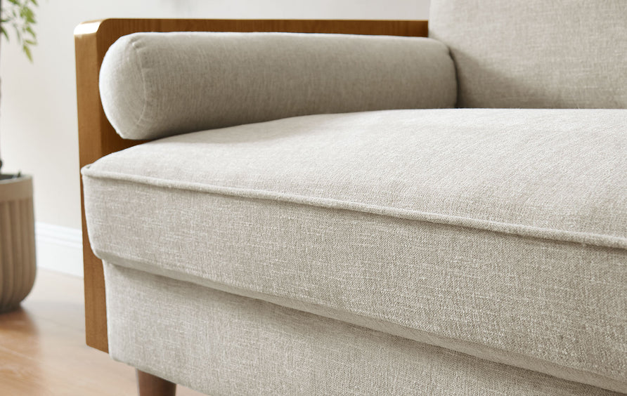 Brook Heathered Weave Fabric Loveseat in Walnut Heathered Weave Ivory