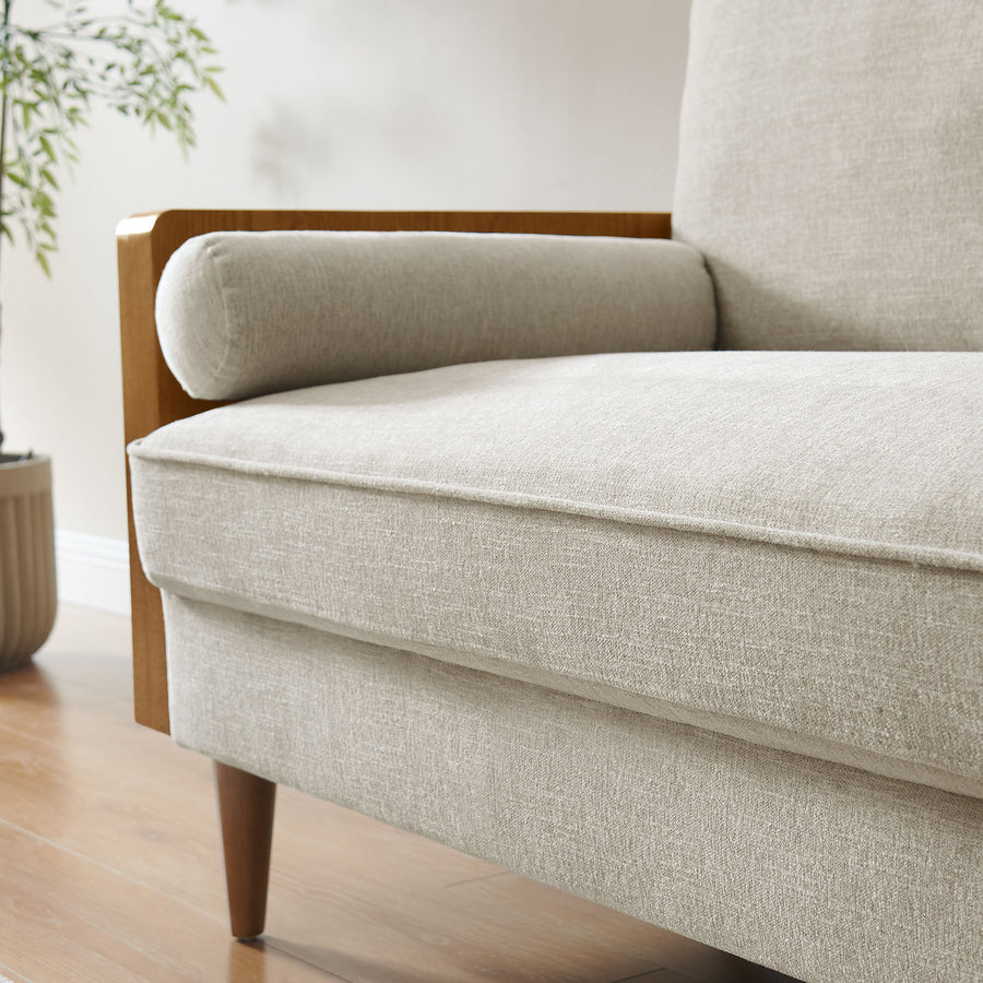 Brook Heathered Weave Fabric Loveseat in Walnut Heathered Weave Ivory