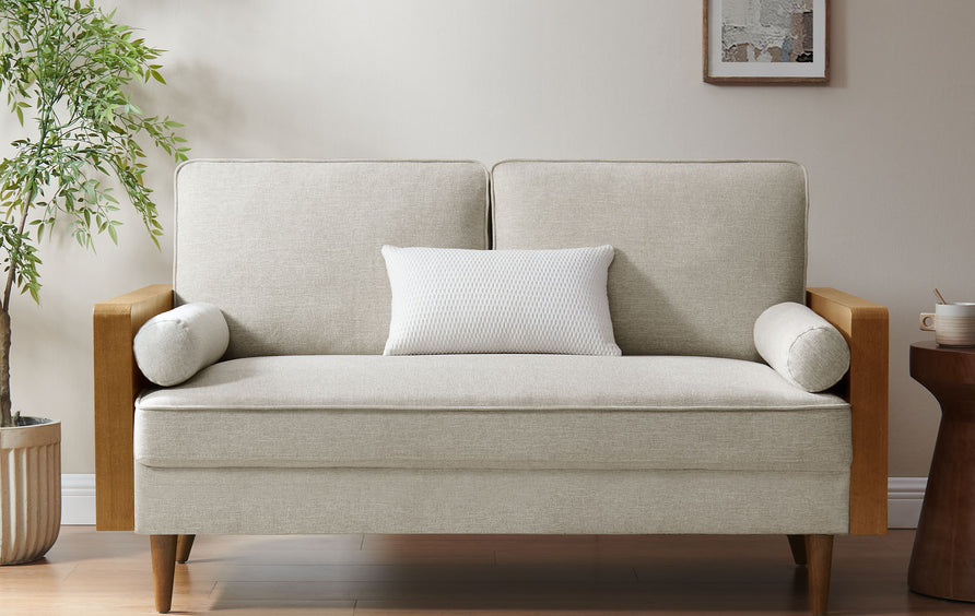 Brook Heathered Weave Fabric Loveseat in Walnut Heathered Weave Ivory