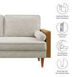 Brook Heathered Weave Fabric Loveseat in Walnut Heathered Weave Ivory