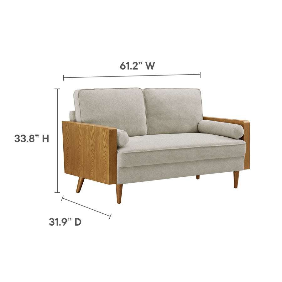 Brook Heathered Weave Fabric Loveseat in Walnut Heathered Weave Ivory