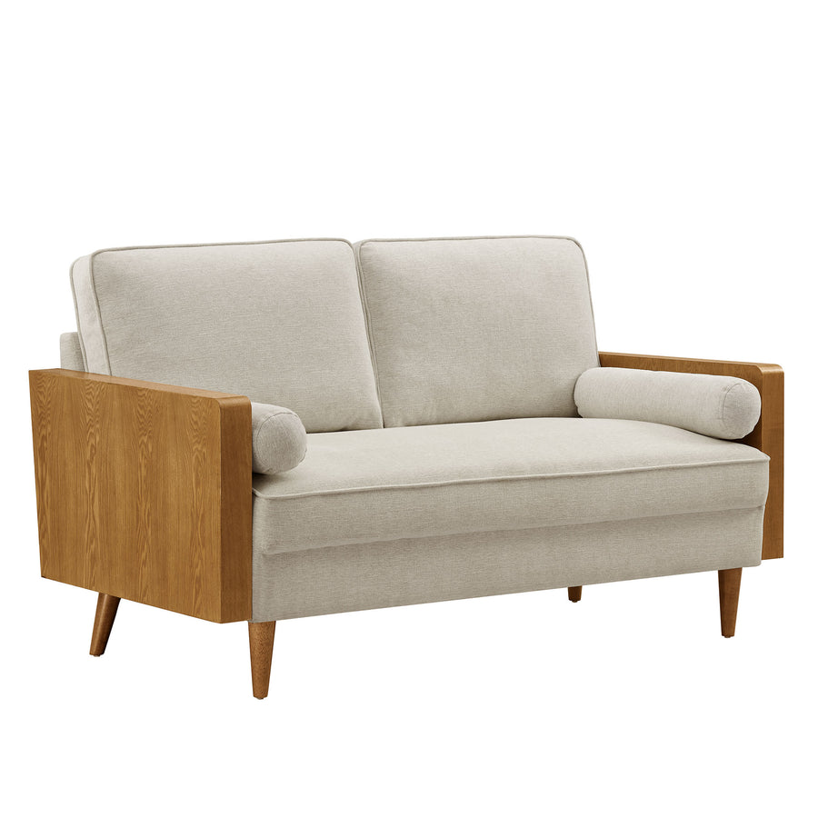 Brook Heathered Weave Fabric Loveseat in Walnut Heathered Weave Light Beige