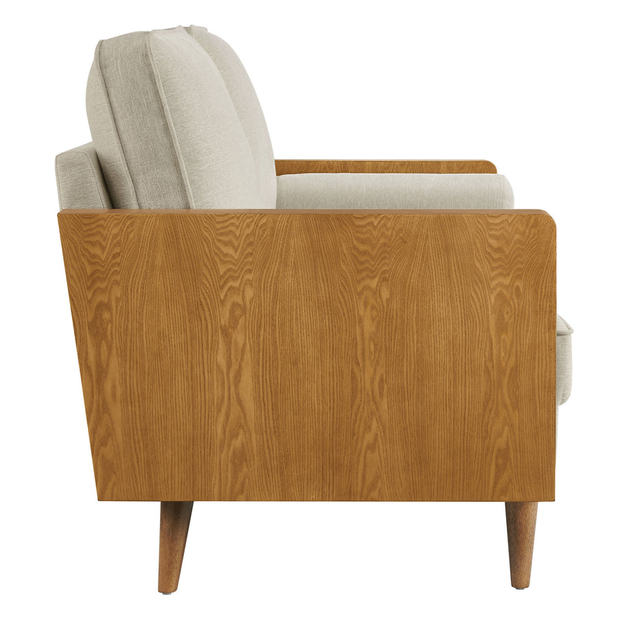 Brook Heathered Weave Fabric Loveseat in Walnut Heathered Weave Light Beige