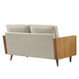 Brook Heathered Weave Fabric Loveseat in Walnut Heathered Weave Light Beige