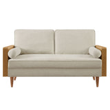 Brook Heathered Weave Fabric Loveseat in Walnut Heathered Weave Light Beige