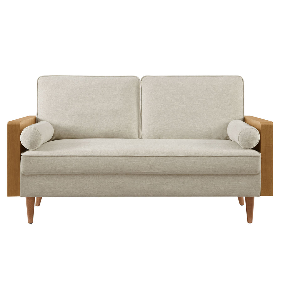 Brook Heathered Weave Fabric Loveseat in Walnut Heathered Weave Light Beige