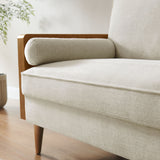 Brook Heathered Weave Fabric Loveseat in Walnut Heathered Weave Light Beige