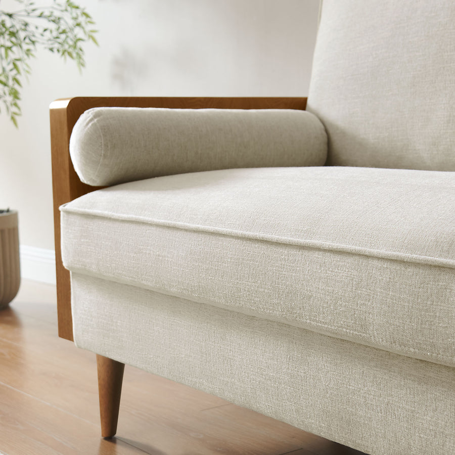 Brook Heathered Weave Fabric Loveseat in Walnut Heathered Weave Light Beige
