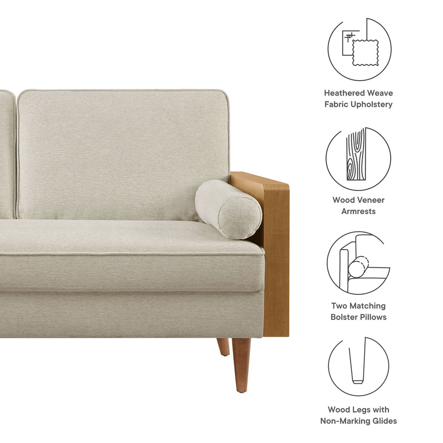 Brook Heathered Weave Fabric Loveseat in Walnut Heathered Weave Light Beige