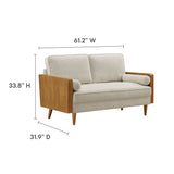Brook Heathered Weave Fabric Loveseat in Walnut Heathered Weave Light Beige