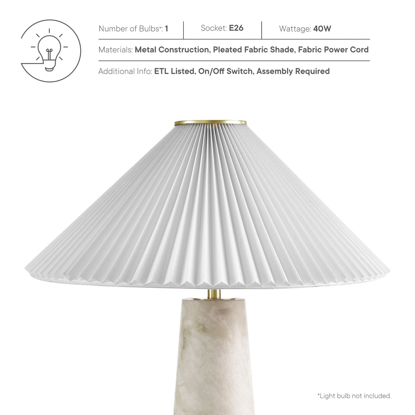 Nera Marble Table Lamp by Furniture for America