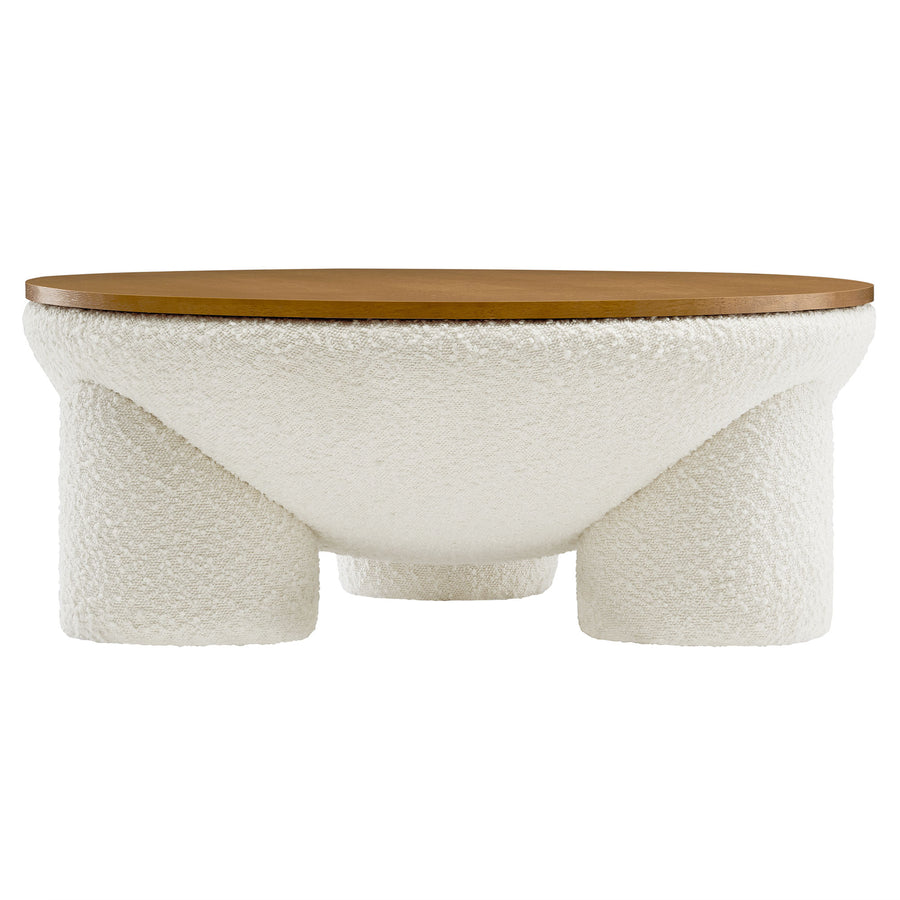 Visby Round Boucle Upholstered Storage Coffee Table in Natural Ivory