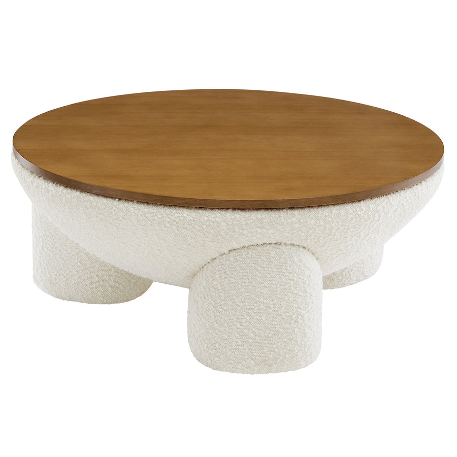 Visby Round Boucle Upholstered Storage Coffee Table in Natural Ivory