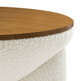 Visby Round Boucle Upholstered Storage Coffee Table in Natural Ivory