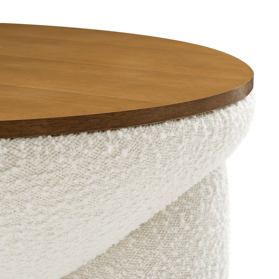 Visby Round Boucle Upholstered Storage Coffee Table in Natural Ivory