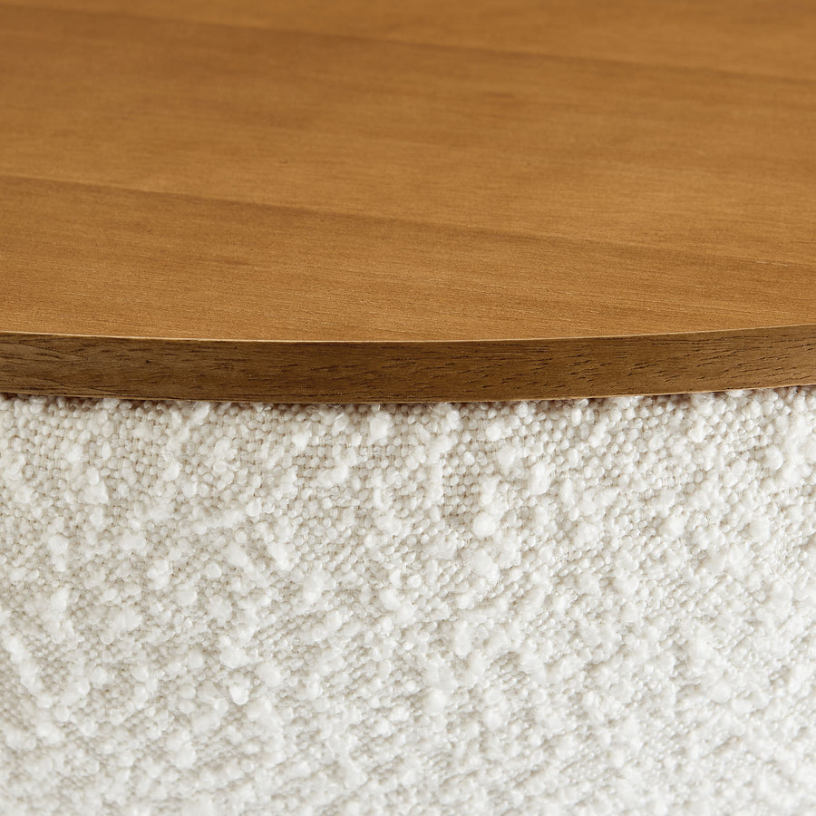 Visby Round Boucle Upholstered Storage Coffee Table in Natural Ivory