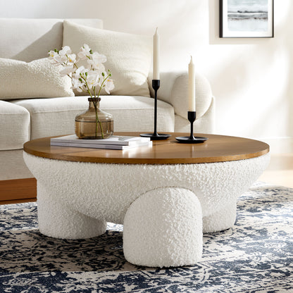 Tridome Round Boucle Upholstered Storage Coffee Table by Furniture For America