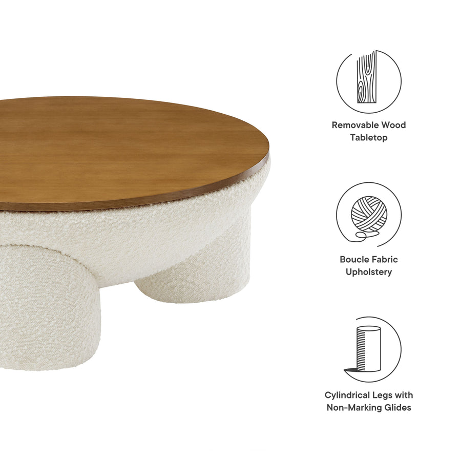 Visby Round Boucle Upholstered Storage Coffee Table in Natural Ivory