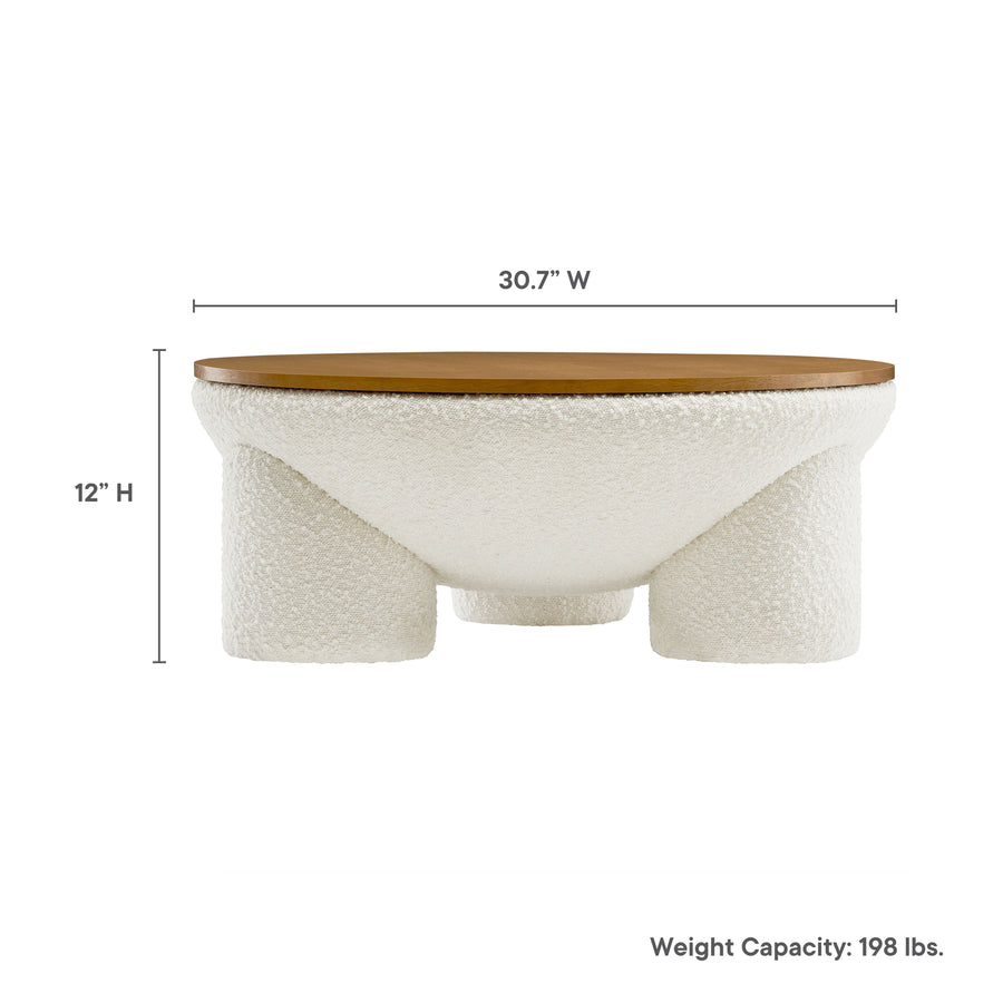 Visby Round Boucle Upholstered Storage Coffee Table in Natural Ivory