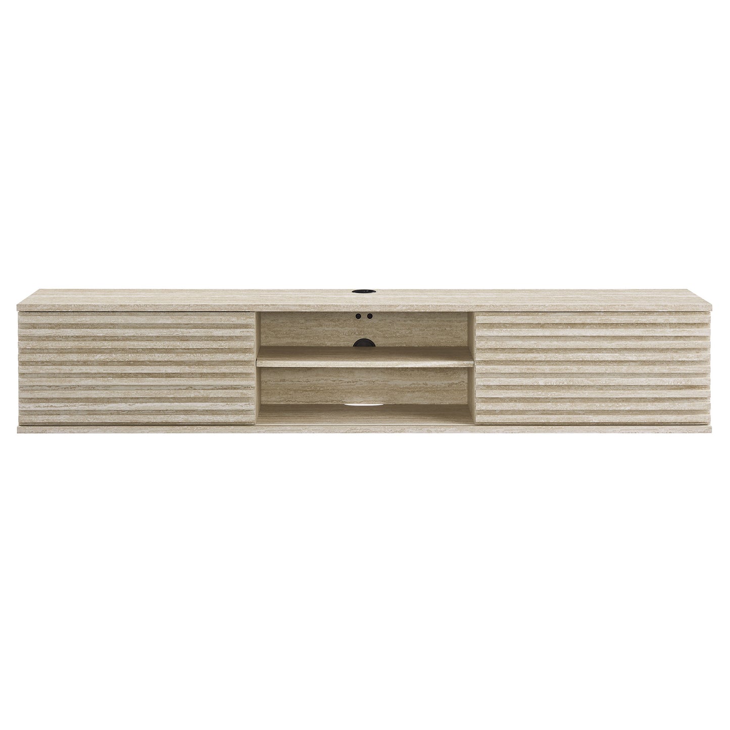 Render 70" Faux Travertine Wall-Mount Media Console TV Stand by Furniture For America