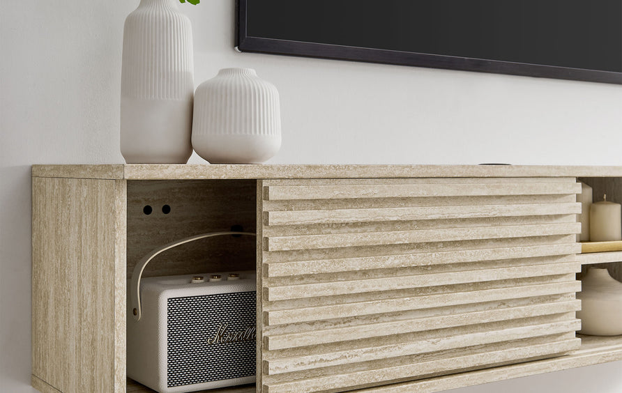 Vera 70" Faux Travertine Wall-Mount Media Console TV Stand in Travertine