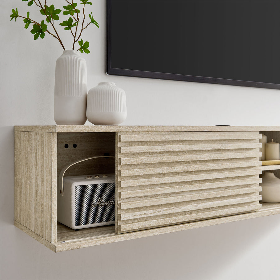Vera 70" Faux Travertine Wall-Mount Media Console TV Stand in Travertine