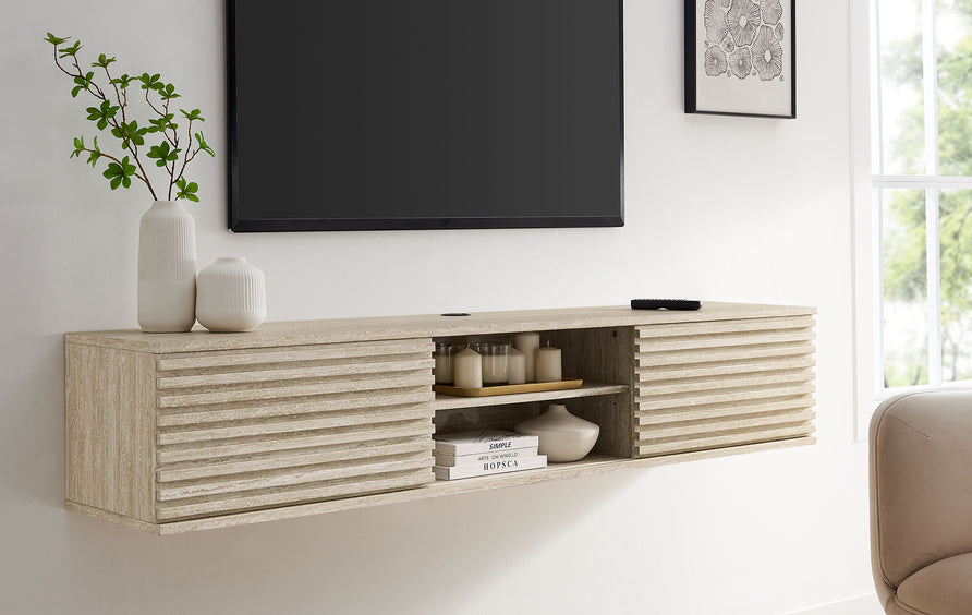 Vera 70" Faux Travertine Wall-Mount Media Console TV Stand in Travertine