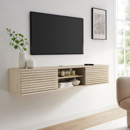 Render 70" Faux Travertine Wall-Mount Media Console TV Stand by Furniture For America