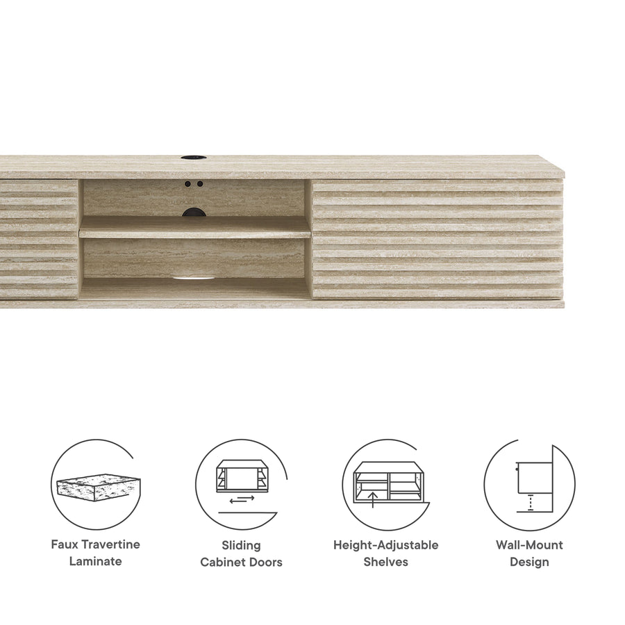 Vera 70" Faux Travertine Wall-Mount Media Console TV Stand in Travertine