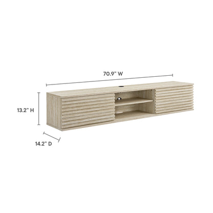 Render 70" Faux Travertine Wall-Mount Media Console TV Stand by Furniture For America