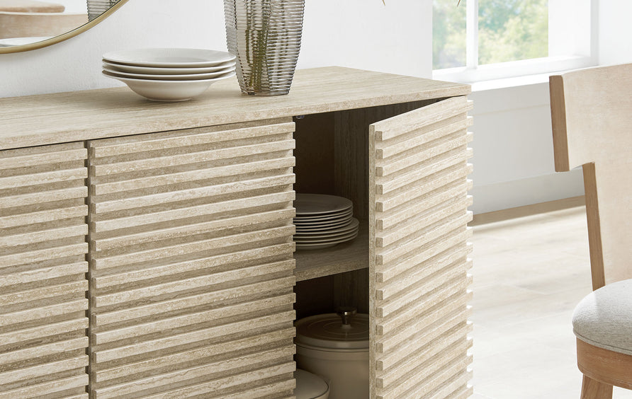 Vera 70" Faux Travertine Sideboard Cabinet TV Stand in Travertine
