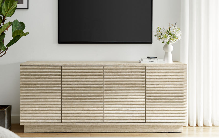 Vera 70" Faux Travertine Sideboard Cabinet TV Stand in Travertine