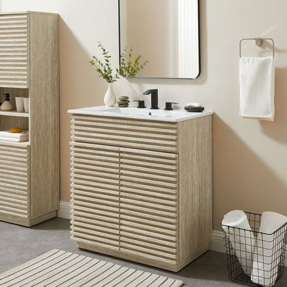 Render 30" Faux Travertine Bathroom Vanity Cabinet (Sink Not Included) by Furniture For America