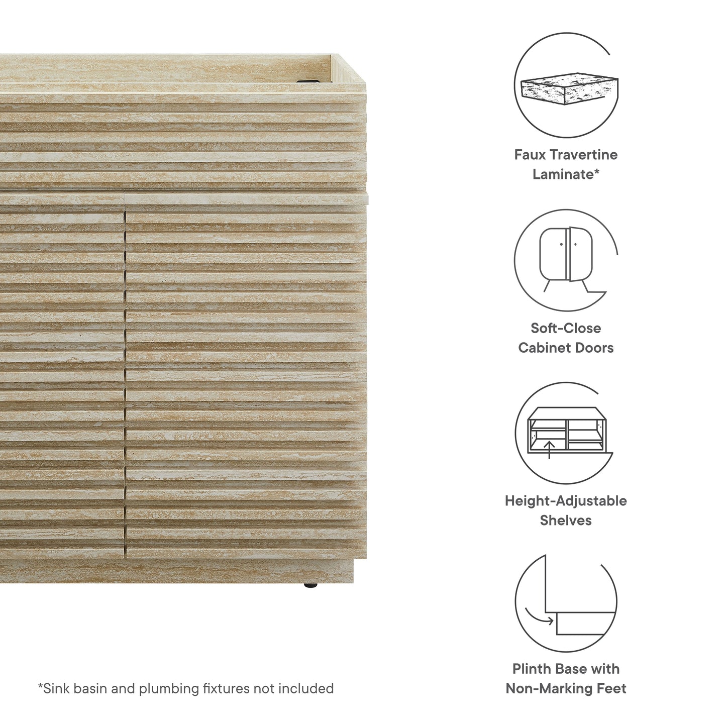 Render 30" Faux Travertine Bathroom Vanity Cabinet (Sink Not Included) by Furniture For America