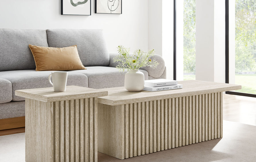 Vera Nesting Coffee Tables Set of 2 in Travertine