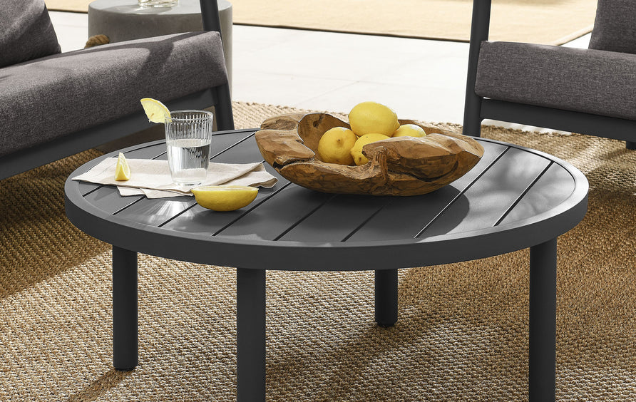 Umber 35" Outdoor Patio Aluminum Round Coffee Table in Graphite