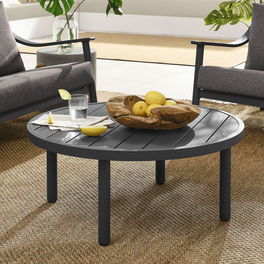 Umber 35" Outdoor Patio Aluminum Round Coffee Table in Graphite
