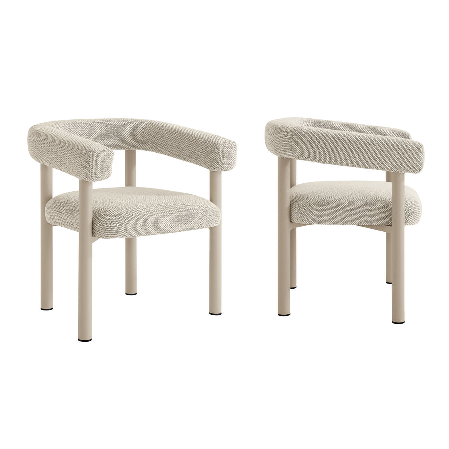 Atelier Outdoor Patio Aluminum Dining Armchairs Set of 2 in Ivory Taupe