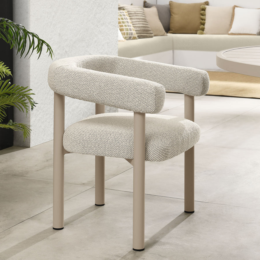 Atelier Outdoor Patio Aluminum Dining Armchairs Set of 2 in Ivory Taupe
