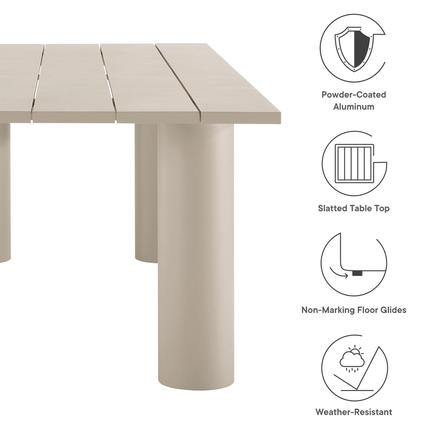 Atelier Outdoor Patio 87" Rectangular Aluminum Dining Table in Taupe