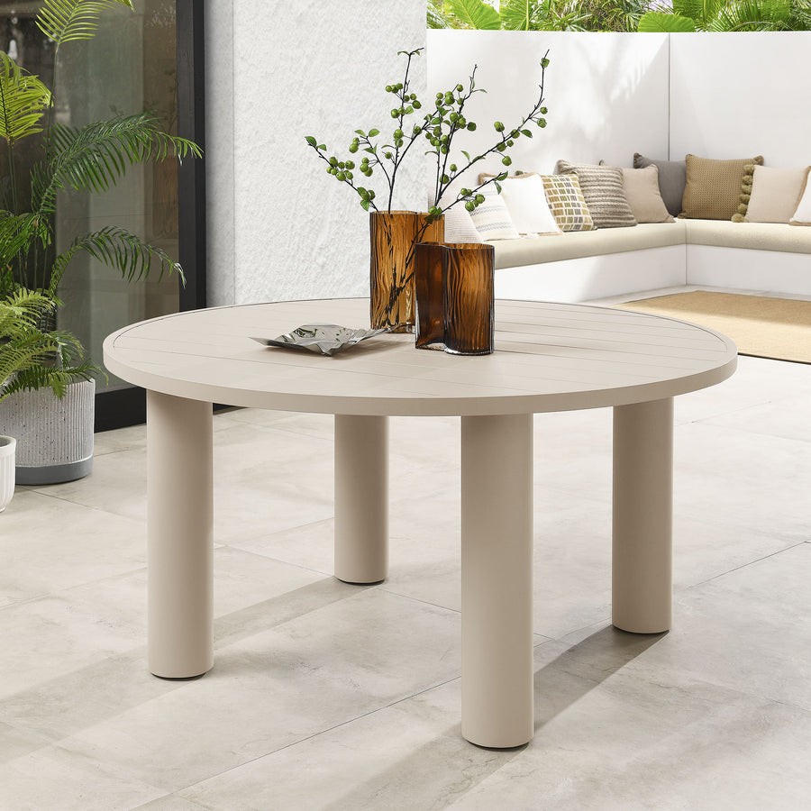 Atelier Outdoor Patio 60" Round Aluminum Dining Table in Taupe