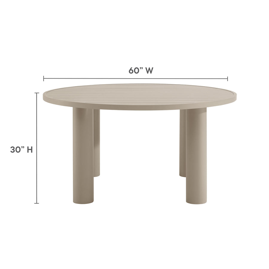 Atelier Outdoor Patio 60" Round Aluminum Dining Table in Taupe