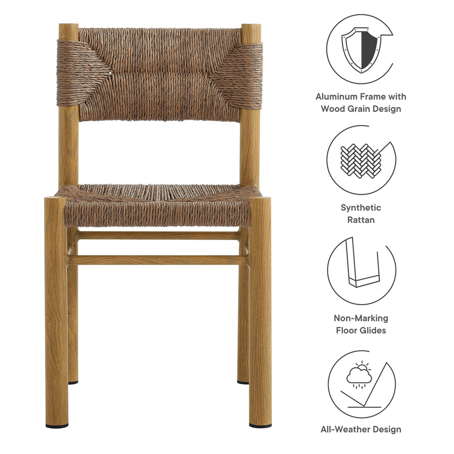 Loft Outdoor Patio Rattan and Aluminum Dining Side Chairs Set of 2 in Natural